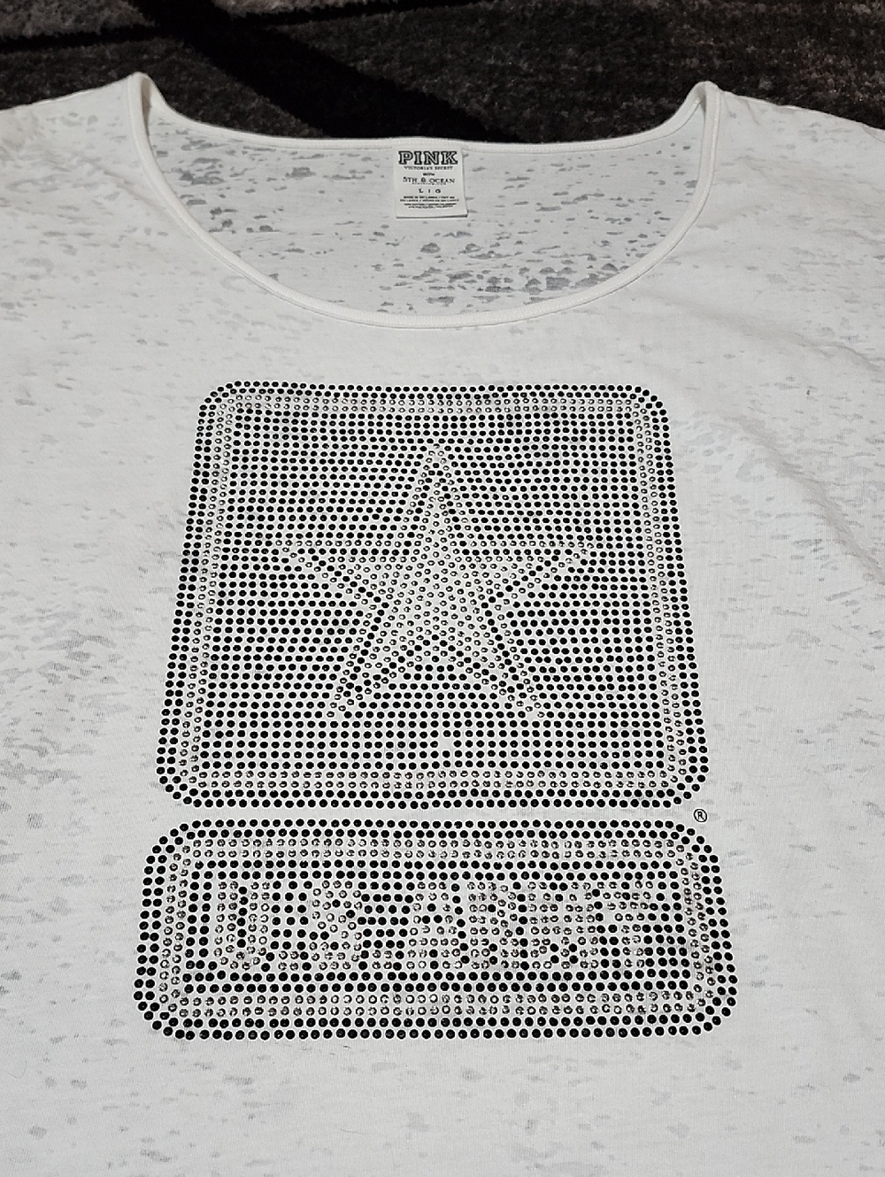 VINTAGE VS PINK 2012 US ARMY STUDDED RHINESTONES GRAPHIC SCOOP-NECK LONG-SLEEVE